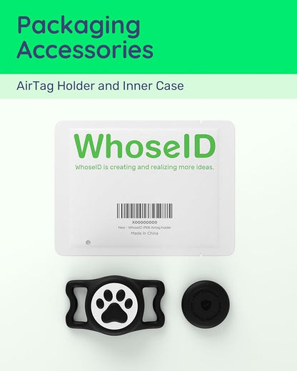 WhoseID IP68 Waterpoof Dog Airtag Holder, Stretchy Silicone Full Body Covered Apple Air Tag Holder for Dog Cat Collar Fit All Width Collar (Black, 1 Pack)