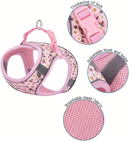 Step in Dog Harness and Leash Set, Flower Adjustable Easy Walk Puppy Harnesses, Soft Mesh No Pull Pet Vest Harness for Small Medium Dogs(Daisy, M)