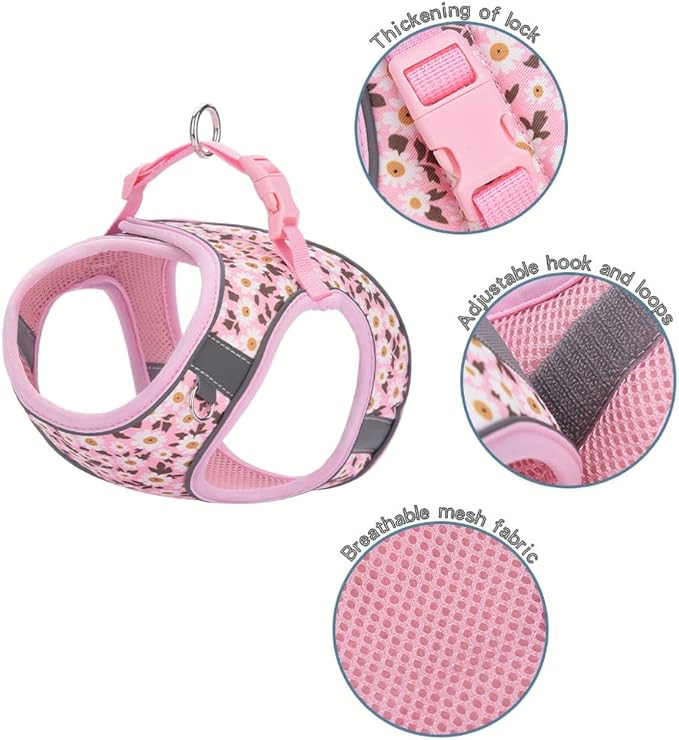 Step in Dog Harness and Leash Set, Flower Adjustable Easy Walk Puppy Harnesses, Soft Mesh No Pull Pet Vest Harness for Small Dogs and Cats(Daisy, XXS)