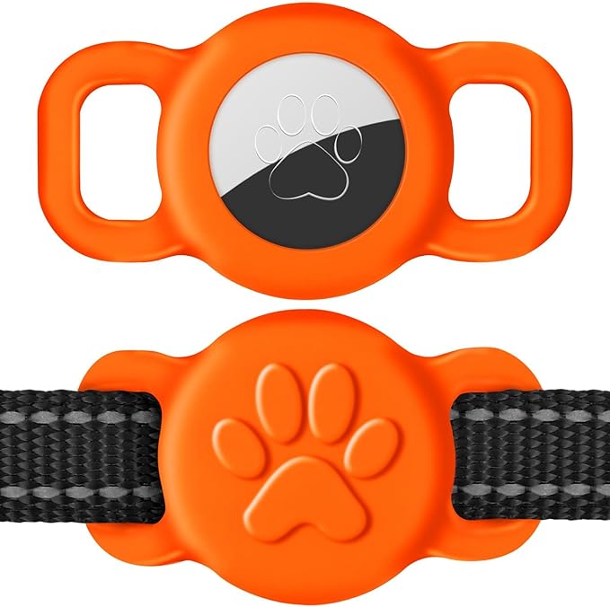 Dynmeow Dog Cat Collar Holder Compatible with Airtag, Anti-Lost Silcione Holder for 3/8 and 5/8 Inch Wide Collars, Orange, S(1 Pack)