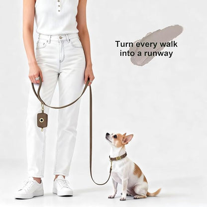 Didog Stylish PU Leather Dog Leash for Small Dogs, Easy to Clean 5ft Small Dog Leash with Metal Tangle-Free Clip, Fashionable and Elegant for Walking, Running and Training,Brown, S