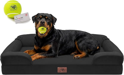 Orthopedic Dog Bed for Extra Large Dogs, XXL Waterproof Egg Crate Memory Foam Pet Bed Bolsters with Removable Washable Cover & Non-Slip Bottom, Tennis Ball Toy, 45x35