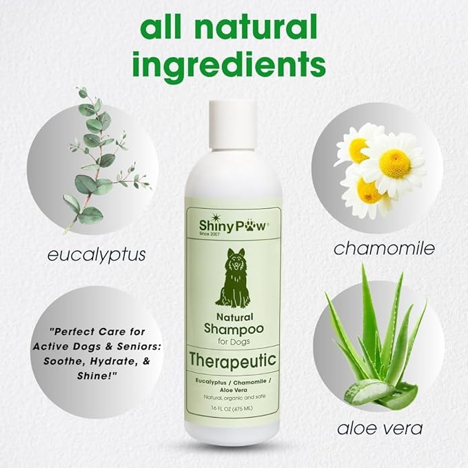 Shiny Paw Dog Shampoo Itchy Skin Relief 16 oz | Hypoallergenic Dog Wash | Eucalyptus, Chamomile & Aloe Vera | Dog Shampoo Sensitive Skin & Smelly Dogs | Made in USA