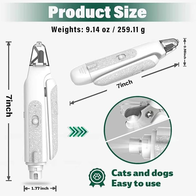 CATPICK 2-in-1 Cat Nail Clippers & Dog Nail Clippers Trimmers for Large Medium Small Dogs Cats Claw Trimmer Quick Sensor and Safety Guard USB Rechargeable with 2 LED Lights Dogs Nail Trimmer