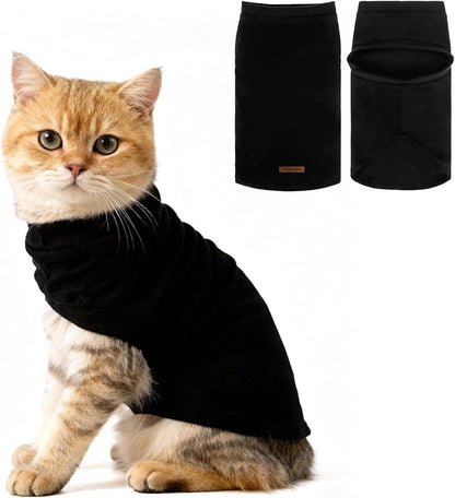 EXPAWLORER Soft Cat Sweater - Sweaters for Cats Only Warm Kitten Clothes, Fall and Winter Pet Coat Pullover Design, Fleece Sweatshirt Clothing Also for Puppy Small Dogs, Black S