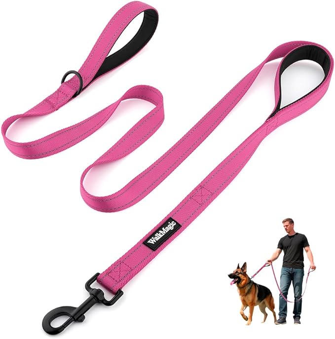 Heavy Duty Double Handle Dog Leash 6 ft Long for Total Control, Padded 2 Handle, Reflective Training Lead for Medium Large Dogs (Pink, 6 FT)