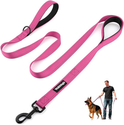 Heavy Duty Double Handle Dog Leash 6 ft Long for Total Control, Padded 2 Handle, Reflective Training Lead for Medium Large Dogs (Pink, 6 FT)