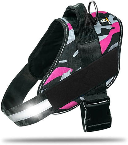 DOGGYKINGDOM Non Pull Dog Harness with Patch Panels and Handle, Adjustable, Reflective, No Choke, Heavy Duty Easy On Service Dog Vest Harnesses for Medium Large Small Sized Dogs - Camouflage Pink, XS
