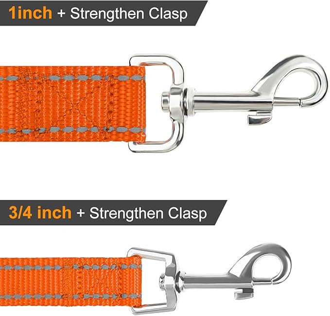 Joytale Double-Sided Reflective Dog Leash, 6 FT/5 FT/4 FT, Padded Handle Nylon Heavy Duty Leashes for Small & Medium Dogs Walking, Orange, 5FT
