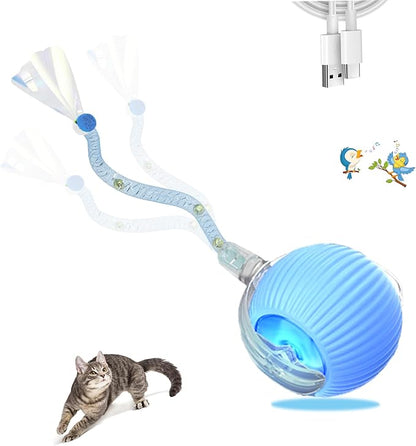 1PC Interactive Cat Toys for Indoor Cats,2025 New Generation Interactive Cat Ball Toy with Elastic Mesh Tail,Automatic Cat/Kitten Toys with Chirping & Motion Activate,Cat Toys for Bored Indoor,Blue
