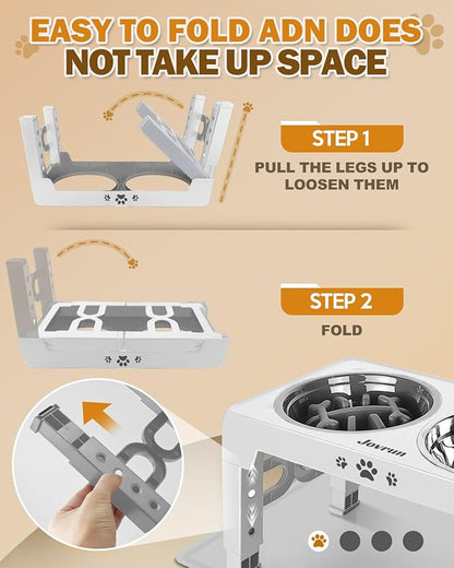 Elevated Dog Bowls, Dog Feeder with 1*Stainless Steel Dishes & 1*Slow Feeder Bowl, 5 Heights Adjustable Raised Stand for Medium Large, Food Dishes with Non-Slip Feet