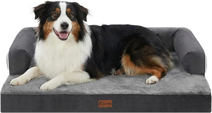 Casa Paw Orthopedic Dog Beds for Large Sized Dogs, Waterproof Egg Crate Foam Medium Dog Couch Beds for Crate 35x22Inch, Washable Pet Beds with Removable Cover and Nonskid Bottom, Dark Grey