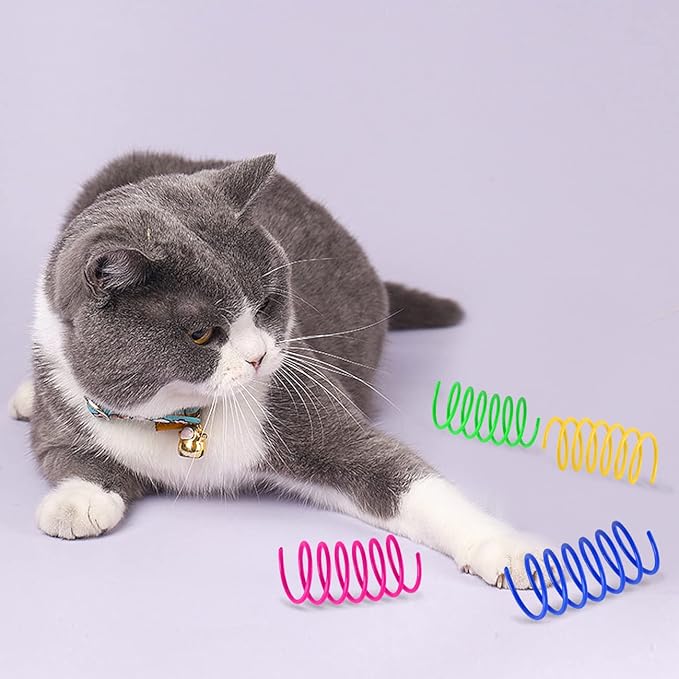 80 Pack 8 Colors Cat Spring Toys for Indoor Cats, Interactive Coil Springs Spiral Plastic Kitten Toys for Swatting, Biting, Hunting