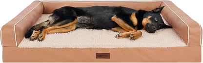 Furhaven Orthopedic Dog Sofa Bed – Memory Foam Couch with Bolsters, Textured Plush & Water-Resistant Cover, Washable Cover, Joint Support - Camel, Jumbo Plus