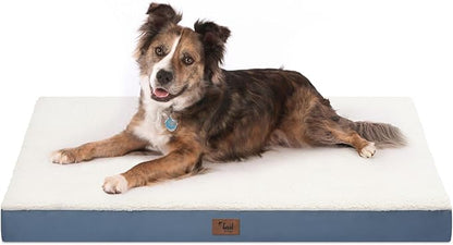 Tail Stories Orthopedic Dog Bed for Large Dogs - Pet Bed with Removable Washable Cover, Large Waterproof Dog Bed for with Egg Crate Foam, Blue White