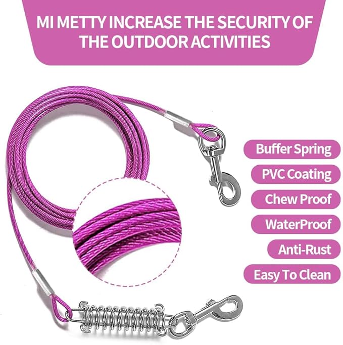 Tie Out Cable for Dog,50FT Dog Leads with Swivel Hook and Shock Spring,Heavy Duty Tie Out Cable for Large Dogs Up to 125lbs,Durable Dogs Runner Tether Line for Outdoor,Yard