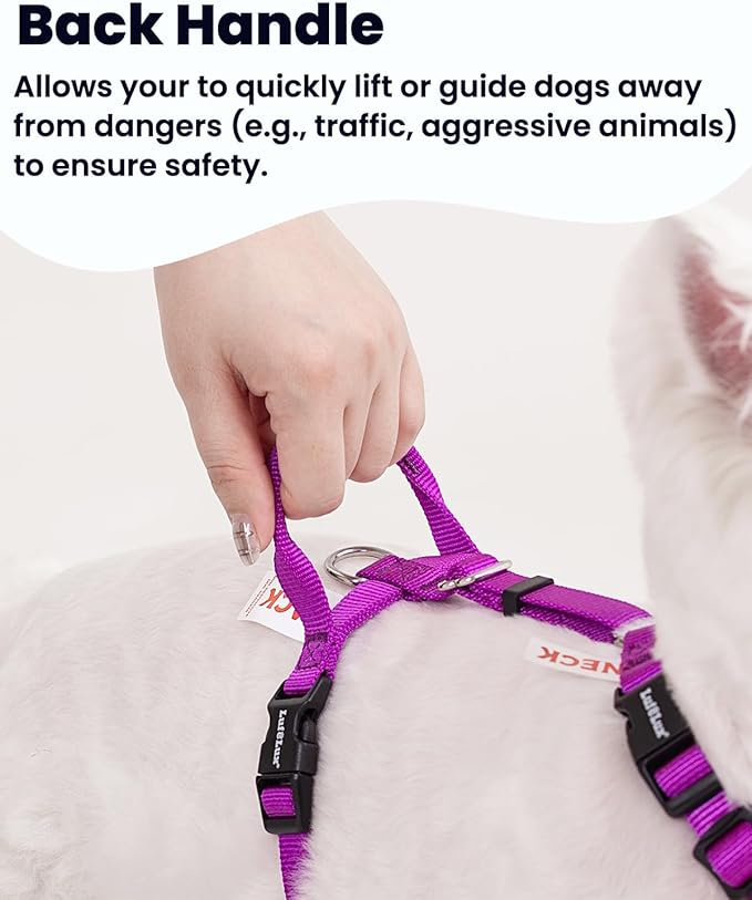 Non-Restrictive No Pull Dog Harness, Neck Buckle Design, Back Handler, Easy Walk Freedom Harness Keep Balance, Sewn-in Instructions Labels, for Large Dogs Chest(25-35 inches), Purple