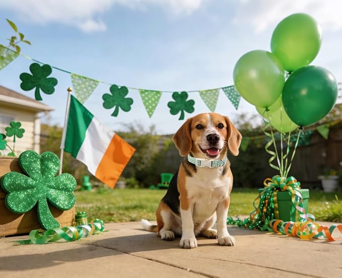 Lionet Paws St. Patrick Dog Collar- Cute Clover Green Dog Collars with Plastic Buckle, Light Adjustable Dog Collars with Clover Pendant for Small Medium Dogs