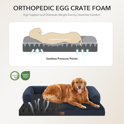Casa Paw Orthopedic Dog Beds for Extra Large Dogs, Waterproof Egg Crate Foam XL Dog Bed with Sides 45x35Inch, Big Dogs Couch Beds with Removable Washable Cover and Nonskid Bottom, Navy Blue