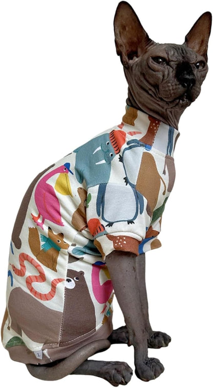 Limited Edition Sphynx Cat T-Shirts Elastic Hairless Cat Sweatshirt Pet Kitten Clothes Round Collar Kitten Shirts Vest Cats & Small Dogs Apparel (Planet Animal, XL (10-12 lbs))