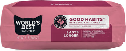 WORLD'S BEST CAT LITTER Good Habits Cat Attract Litter | Natural Plant-Based Attractant | Multicat Flushable Corn Litter | Unscented Odor Control | Low Tracking & Lightweight | Made in USA 8lb Bag