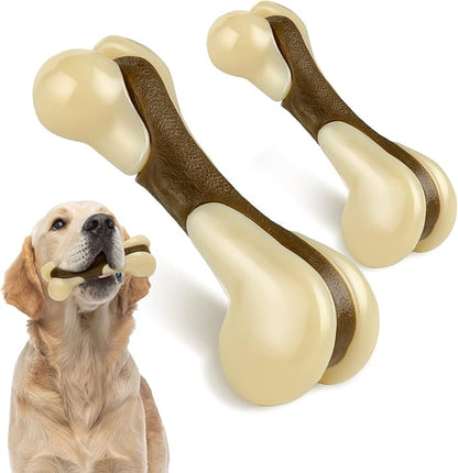Sosation Bones Shaped Dog Toys for Aggressive Chewers, 2 Pack Christmas Dog Chew Toys Puppy Teething Nylon Beef Flavor for Large/Medium/Small Puppies Breeds(Hind Leg Bone,Large, Small)