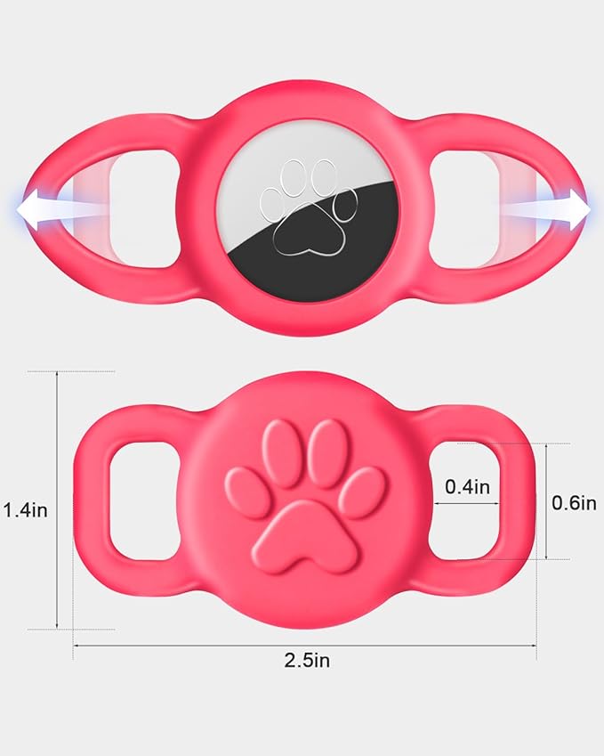 Dynmeow Dog Cat Collar Holder Compatible with Airtag, Anti-Lost Silcione Holder for 3/8 and 5/8 Inch Wide Collars, Hot-Pink, S(1 Pack)