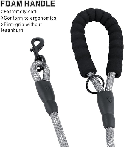 Plutus Pet Rope Dog Leash 6ft Long, Heavy Duty,Reflective Double Handle Leash for Safety Training, for Medium Large Dogs, Dual Handle Leads(Gray)
