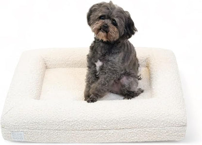 Bluewater Dog Luxury Boucle Orthopedic Memory Foam Dog Bed with Waterproof Liner and Machine Washable Cover with YKK Zippers (Small, 29" L x 23" W x 6" Th, Cloud)