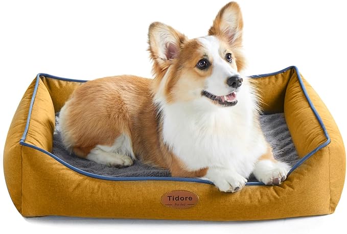 Tidore Orthopedic Dog Beds for Medium Dogs, Durable Egg Crate Foam Sofa Dog Bed wit Washable Removable Cover,Waterproof Lining,Pet Bed for Large Dogs (Mustard Yellow, 31.5" L x 25.2" W x 7" Th)