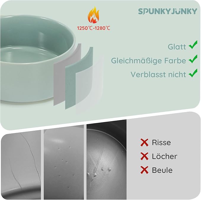 SPUNKYJUNKY 60OZ Ceramic Dog and Cat Bowl, Modern Cute Weighted Food Water Bowl for Replacement Morandi Green (2 Pack)