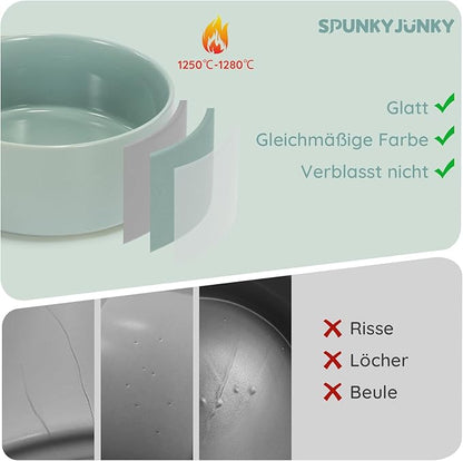 SPUNKYJUNKY 60OZ Ceramic Dog and Cat Bowl, Modern Cute Weighted Food Water Bowl for Replacement Morandi Green (2 Pack)