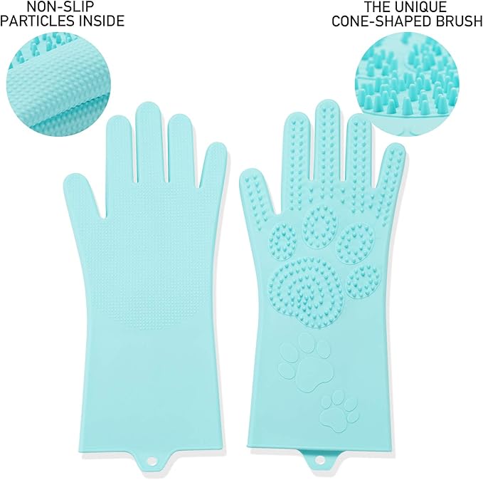 Srtood Pet Grooming Magic Gloves, Dog Cat Bathing Shampoo Brush, Silicone Hair Removal Gloves with Thick High Density Teeth for Bathing and Messaging, Double-Side Scrubbing Gloves for Shedding