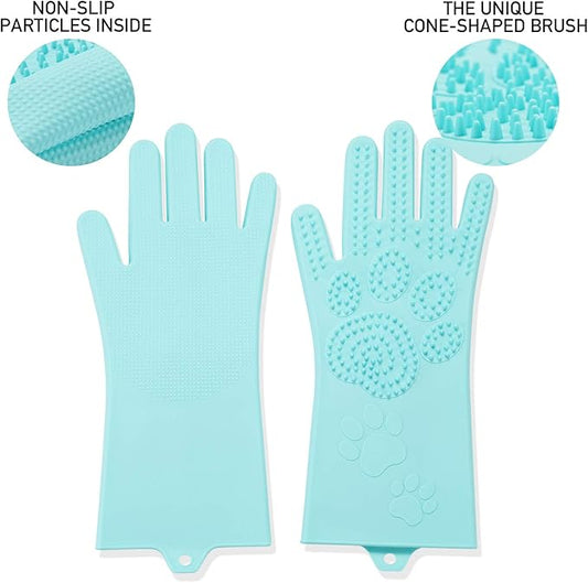 Srtood Pet Grooming Magic Gloves, Dog Cat Bathing Shampoo Brush, Silicone Hair Removal Gloves with Thick High Density Teeth for Bathing and Messaging, Double-Side Scrubbing Gloves for Shedding
