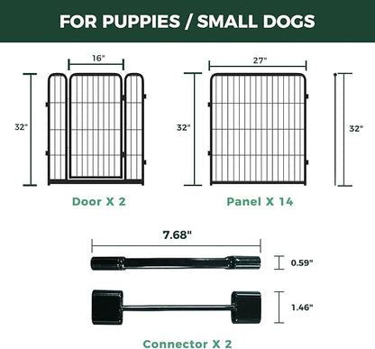 FXW Homeplus Unleashed Indoor Dog Playpen - Stress-Free and Safe Play, Heavy Duty 32 Inch 16 Panels Dog Pen with Connectors (Pack of 2) for Small and Medium Dogs, Black│Patented