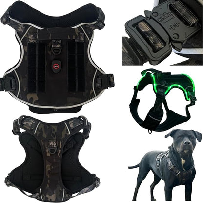 Ragnarok Multicam Black Tactical Dog Harness with LED Light, Durable Luxury Vets, MOLLE Panels, Service Dog Vest Small, Medium, XL, XXL Dogs