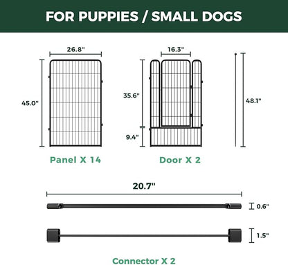 FXW Rollick Unleashed Dog Playpen for Indoor, Yard, RV Camping, 45 inch 16 Panels Dog Pen with Connectors (Pack of 2) for Large Dogs│Patented