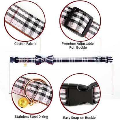 Yizepet Dog Collar with Bow Tie- Adjustable pet Collar for Dogs with Plastic Buckle Collar, Stylish Pattern for Small Medium or Large Boy and Girl Dog and Cat