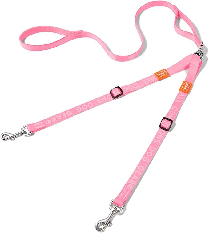 HOWGO Double Dog Leash, No Tangle 360° Swivel, Adjustable Two Padded Handles, Double Clip Dog Leash Coupler Splitter for 30~150 lbs Large and Medium Breeds (Pink, 4/5'' x 4.8 FT, Std)