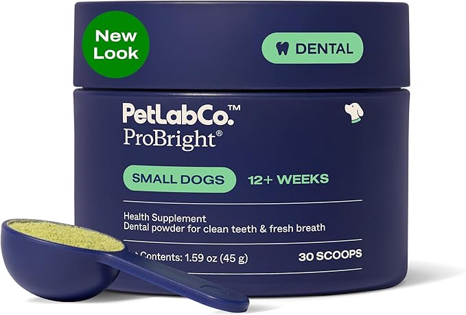 PetLab Co. ProBright Dental Powder - Dog Breath Freshener - Teeth Cleaning Made Easy – Targets Tartar & Bad Breath - Formulated for Small Dogs - Packaging May Vary