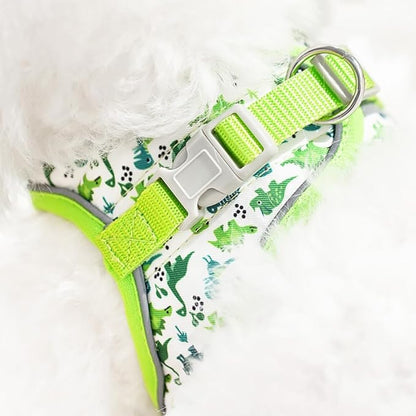 Step in Dog Harness and Leash Set, Flower Adjustable Easy Walk Puppy Harnesses, Soft Mesh Pet Vest Harness Small Size Dog Adjustable No Pull Dog Harness for Small Dogs and Cats(Dinosaur1, XS)