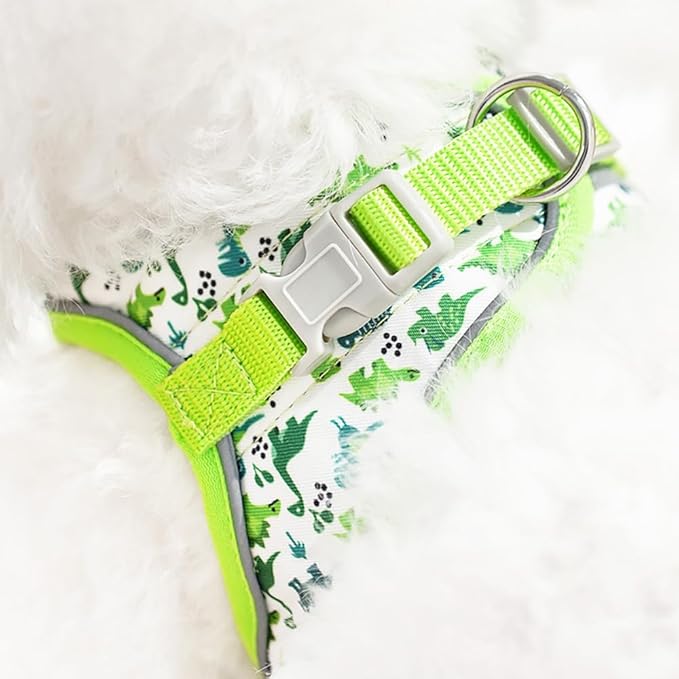 Step in Dog Harness and Leash Set, Flower Adjustable Easy Walk Puppy Harnesses, Soft Mesh Pet Vest Harness Small Size Dog Adjustable No Pull Dog Harness for Small Medium Dogs(Dinosaur1, S)