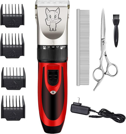 Highdas Dog Grooming Kit Clippers, Low Noise, Electric Quiet, Rechargeable, Cordless, Pet Hair Thick Coats Clippers Trimmers Set, Suitable for Dogs, Cats, and Other Pets(Red)