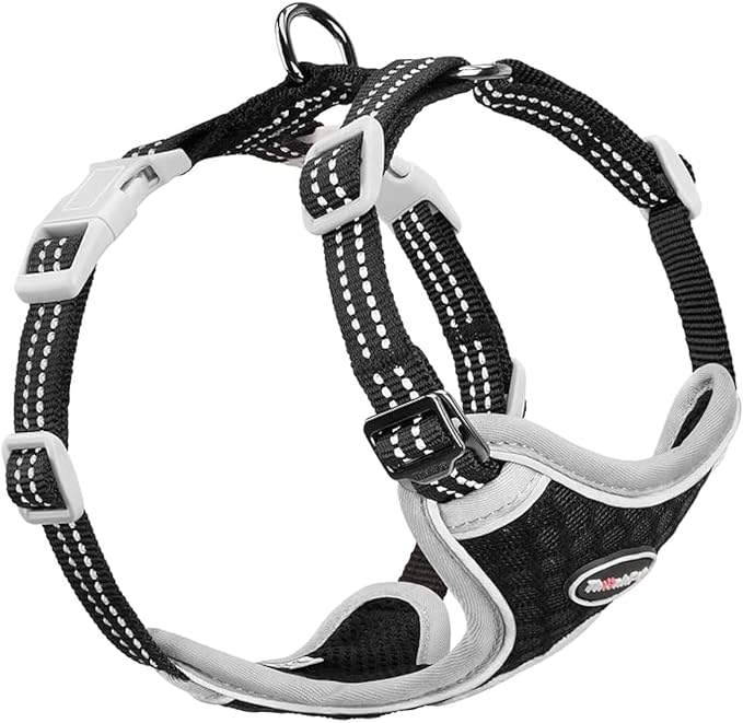 ThinkPet Reflective Breathable Soft Air Mesh No Pull Puppy Choke Free Over Head Vest Ventilation Harness for Puppy Small Medium Dogs and Cats (Black,XS)