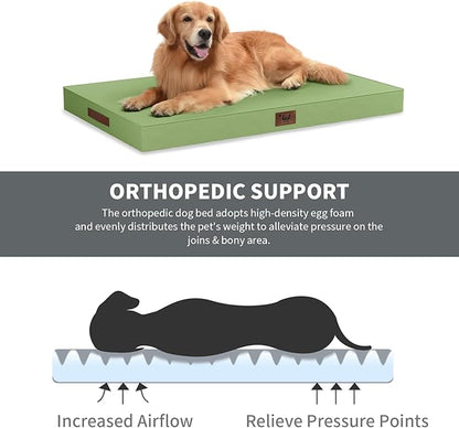 Tail Stories Outdoor Extra Large Dog Bed, Jumbo Waterproof Dog Bed for Large Dogs, Orthopedic Egg Crate Foam Pet Mat with Removable Oxford Cooling Cover, Light Green