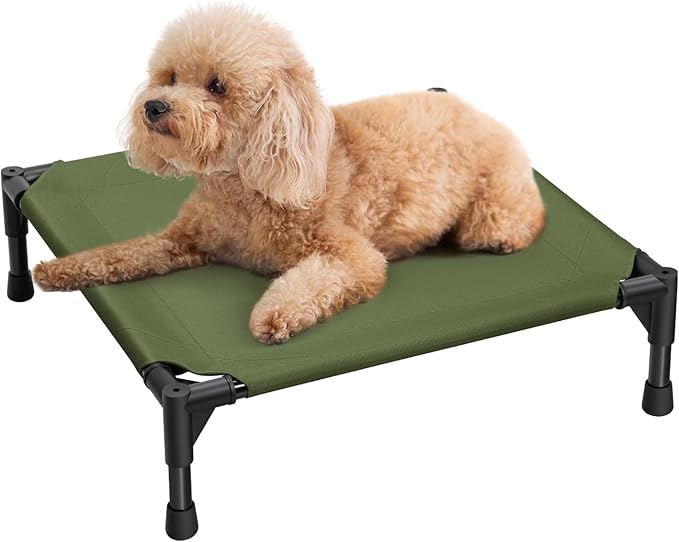 Love&go Elevated Dog Bed with Metal Frame, Cooling Raised Pet Cot for Dog and Cat (S - Olive Green, Small-18.5x18.5x5.5 inch)
