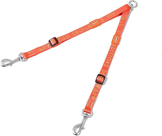 HOWGO Double Dog Leash, No Tangle 360° Swivel, Adjustable Two Padded Handles, Double Clip Dog Leash Coupler Splitter for 30~150 lbs Large and Medium Breeds (Orange, 4/5'' x 0.9 FT, Ultralight)