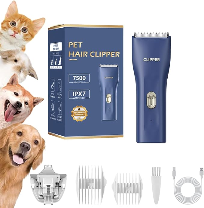 Grimgrow Dog Grooming Kit Clipper for Thick Coat Low Noise Cordless Cat Hair Trimmer Rechargeable Shaver Pet Grooming Tools for Small and Large Animals