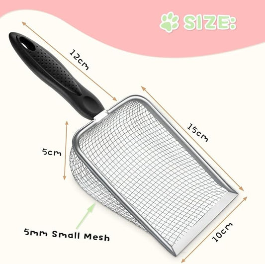 Apidgrowth Metal Cat Litter Scoop,Sturdy Litter Cleaner Corner Shovel,Stainless Steel Mesh Litter Shovel,Easy to Clean Reptile Terrarium Sand Waste(Black)-Christmas