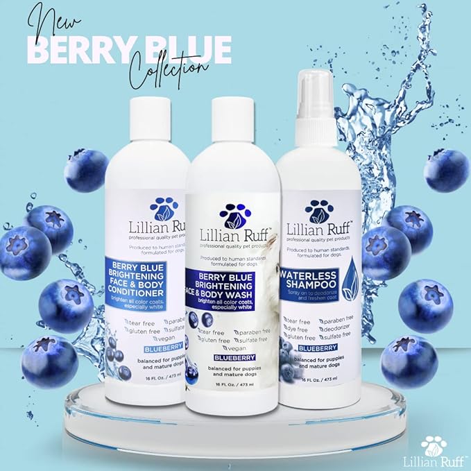 Lillian Ruff PRO Formula Berry Blue Brightening Dog Conditioner - Professional Whitening Conditioner, Hydrate Dry Skin, Soften, Detangle, Restore Shine - Provitamin B5, USA Made 128oz+Pump